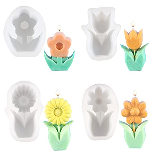 Tulpen-Kerzenform, Tulpen-Kerzenform, 3D-Blumenform, Silikonformen für Seifenkerzen-Epoxy-Herstellung, Form für Weihnachtsgeschenke, 4 Stück von Gcroet