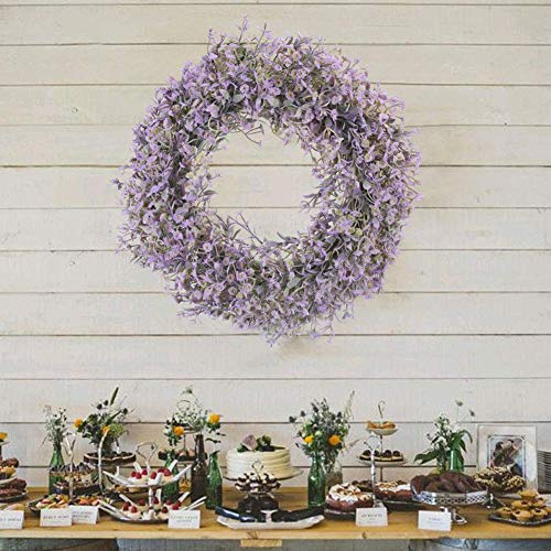 Lavendel Kranz,KünstlicherSchleierkraut Blumenkranz Dekorativer Türkranz Künstlicher hängender Kranz Eukalyptus Dekorativer Kranz Lila für Tür Hochzeit Fenster Kamin Wand Outdoor GanzjährigDekoration von Gcroet