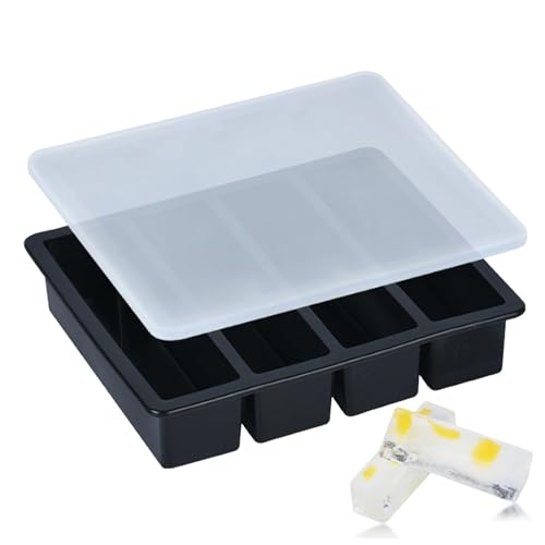Silikon-Gefrierschale mit Deckel 4 Fach wiederverwendbares flexible Suppe Gefrierschrank Nicht-Stick-DIY-Streifen-Eiswürfelform für die Heimküche, Schwarz, Schwarz von Gcroet