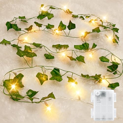 Gcstnn LED Lichterkette Efeu Künstlich, 2M 20LED Grüne Efeu-Lichterkette Girlande, IP65 Wasserdicht Batteriebetrieben mit Timing-Funktion, für Hängend Pflanzen, Zimmer, Wand, Weihnachtsdekoration. von Gcstnn