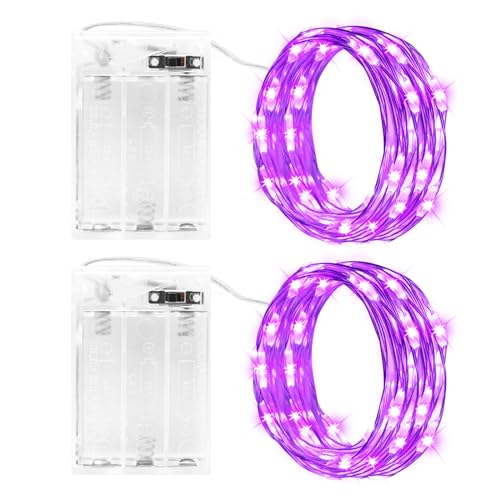 Gcstnn Lichterketten Batterie Timer, 2 Stück 3M 30LED Micro Fairy Lights IP65 Wasserdichte Kupferdraht Lichterkette für Zimmer Garten Krüge Flaschen Weihnachten Halloween In/Außen Deko DIY, Lila von Gcstnn