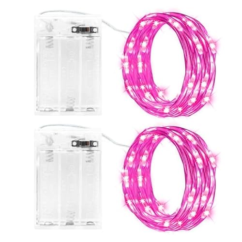 Gcstnn Lichterketten Batterie Timer, 2 Stück 3M 30LED Micro Fairy Lights IP65 Wasserdichte Kupferdraht Lichterkette für Zimmer Garten Krüge Flaschen Weihnachten Halloween In/Außen Deko DIY, Rosa von Gcstnn