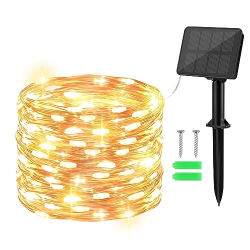 Solar Lichterkette Außen,Gcstnn 1Stück 10M 100 LED KupferDraht ,Speicher mit 8 Modi IP65 Wasserdicht Deko für Garten,Bäume,Balkon,Terrasse,Tor,Hof,Weihnachten(Warmweiß) von Gcstnn