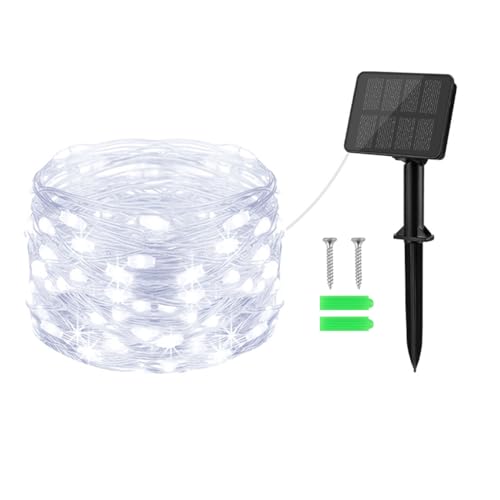 Solar Lichterkette Außen,Gcstnn 1Stück 10M 100 LED Lichterkette KupferDraht Aussen,Speicher mit 8 Modi IP65 Wasserdicht lichterkette Deko für Garten,Bäume,Balkon,Terrasse,Tor,Hof,Weihnachten(Kaltweiß) von Gcstnn