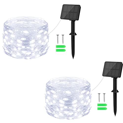 Solar Lichterkette Außen,Gcstnn 2 Stück 5M 50 LED Lichterkette KupferDraht Aussen,Speicher mit 8 Modi IP65 Wasserdicht lichterkette Deko für Garten,Bäume,Balkon,Terrasse,Tor,Hof,Weihnachten(Kaltweiß) von Gcstnn