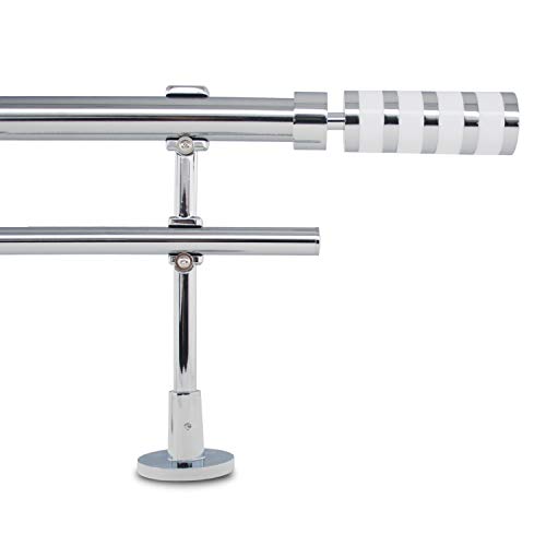 GCurtain Gardinenstange Vorhangstange Doppelstangen Set Ausziehbar Leicht zu Installieren Hochbelastbar Hochglanzpoliert Endstück Durchmesser 1"-1 1/8" (25-28 mm) - Zylinder Weiß / 44"-82" (110-210cm) von Gcurtain