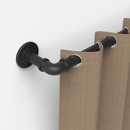 Gardinenstangen, blickdicht, verstellbar, für Fenster von 72 bis 144 Zoll – Set aus schwarzen industriellen Gardinenstangen aus Metall (1 Zoll). von Gcurtain