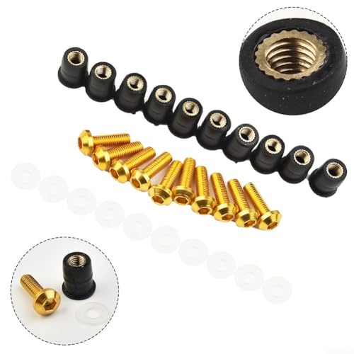 10 Stück M5 x 15 mm Motorrad-Windschutzscheiben-Mutter- und Schrauben-Set für Motorrad-Wartung (Gold) von Gdfnmogo
