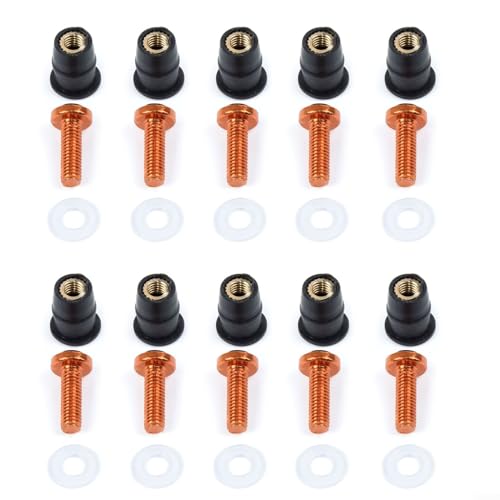 10 Stück M5 x 15 mm Motorrad-Windschutzscheiben-Mutter- und Schrauben-Set für Motorrad-Wartung (orange-rot) von Gdfnmogo