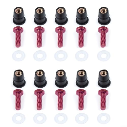 10 Stück M5 x 15 mm Motorrad-Windschutzscheiben-Mutter- und Schrauben-Set für Motorrad-Wartung (rot) von Gdfnmogo