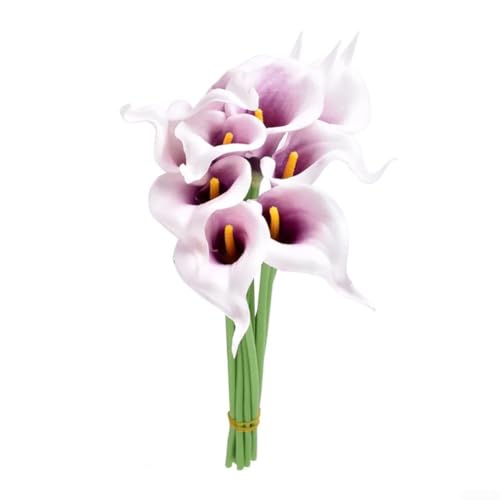 10 künstliche Calla-Lilien für mühelose Heimdekoration für Hochzeiten und Partys, 34 cm hoch (lila auf weiß) von Gdfnmogo