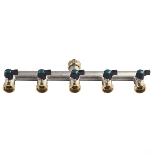 3/10.2 cm Messing Wasserhahn Verteiler 5 Wege Einstellbare Durchflusskontrolle für Garten und Rasen von Gdfnmogo