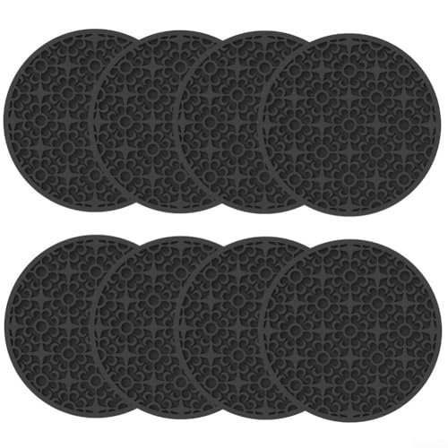 8 rutschfeste Silikon-Untersetzer für Kaffee- und Esstische, stilvolle Getränke-Matten, um Tropfen zu absorbieren und Oberflächen zu schützen (schwarz) von Gdfnmogo