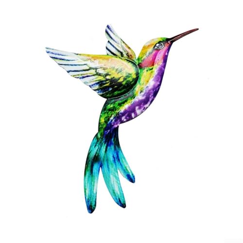 Dynamische Metall-Kolibri-Wandkunst für den Außenbereich, bunte Eisenskulptur für Heimdekoration (gelb) von Gdfnmogo