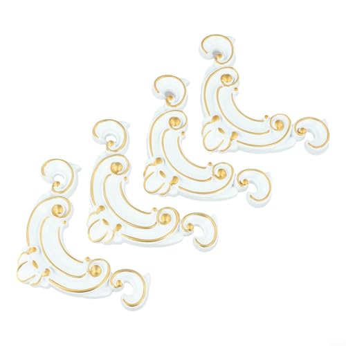Gdfnmogo 4 Stück PVC Ecke Blumen Deko Aufkleber Set für Tür Schrank Bett Wand Dekoration Vintage Stil Selbstklebende Ornamente (Weiß mit Gold) von Gdfnmogo