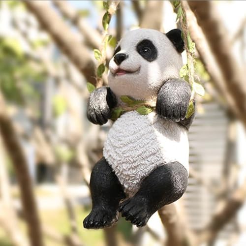 Gdfnmogo Gartenfigur Panda-Schaukel aus Kunstharz, hängende Tier-Simulationsdekoration für den Außenbereich, Hof, Balkon oder Terrasse, wetterbeständige Statue, 17 x 10 x 8 cm, niedliche Panda-Figur von Gdfnmogo