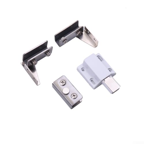 Gdfnmogo Glastürscharnier aus Edelstahl, Magnetschnäpper für 5–8 mm dicke Glastüren, Doppelkopf-Schrank-Hardware mit einfachen Installationsklemmen (einzeln), silberfarben von Gdfnmogo