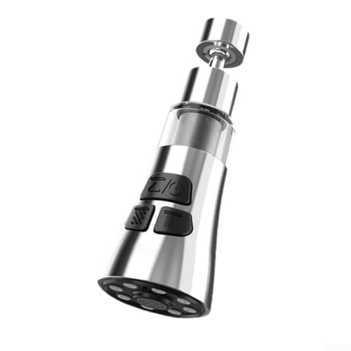 Gdfnmogo Spülbecken-Wasserfilter-Wasserhahn mit 360° drehbarem Design, drei Modi-Schalter, Blasenschalter, Duschfunktionen, 9 Zubehörteile, kompatibel mit runden Wasserhähnen (Silber) von Gdfnmogo