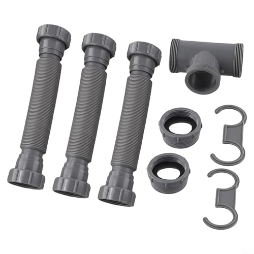 Gdfnmogo Verstellbares Doppelspülen-Ablauf-Set mit P-Trap-Rohren, flexibles 1-1/2 & 1-1/4-Zoll-Abfluss-System, ausziehbares 20-80 cm Sanitär-Kit mit Adaptern von Gdfnmogo