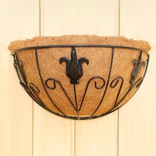 Gdfnmogo Wand-Blumentopf aus Eisen mit Kokosfaser-Auskleidung, 30,5 cm, halbrund, hängender Übertopf für Balkon oder Innengarten, langlebig, platzsparend, für den Außenbereich von Gdfnmogo