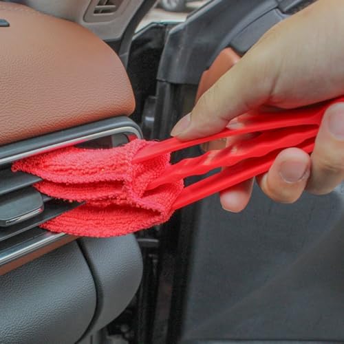 Jalousien-Reiniger, Mikrofaser-Bürste, 3 Zinken, Nass- und Trocken-Jalousien-Staubwedel, waschbar, wiederverwendbar, Reinigungswerkzeug für Zuhause, Auto, Haushalt, Multi-Lamellenreiniger (rot) von Gdfnmogo
