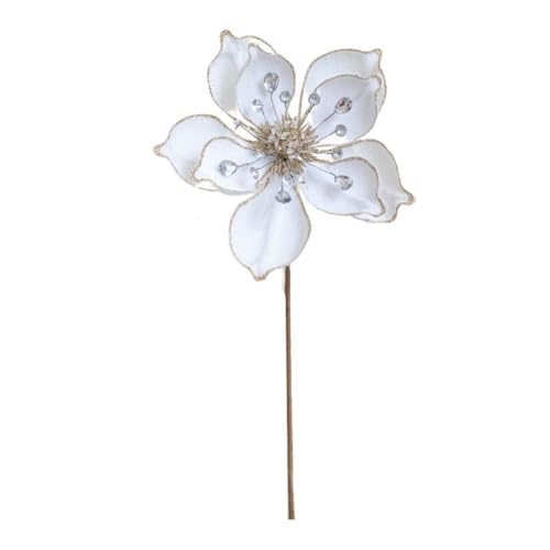 Künstliche Magnolien-Blumen-Dekorationen für festliche Baum- und Heimdekoration, aus Flanell und Acryl mit flexiblen Eisendraht-Stielen für verstellbare Platzierung (weiß) von Gdfnmogo