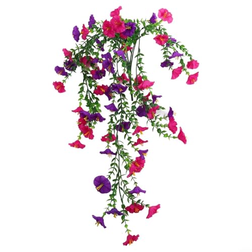 Künstliche Morning Glory Hängeranke, mit Eukalyptusblättern, für drinnen und draußen, dekorative Seidenblumen, für Wand, Tür, Zaun, Party, Heimdekoration, 75 cm lang (Lotus + Lila) von Gdfnmogo
