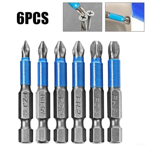 Magnetisches 6-teiliges Schraubendreher-Bit-Set für Elektro-Schraubendreher-Bits mit legiertem Stahl PH1 PH2 PH3 und PZ1 PZ2 PZ3 passend für 1/4 Elektro- und Handwerkzeuge von Gdfnmogo