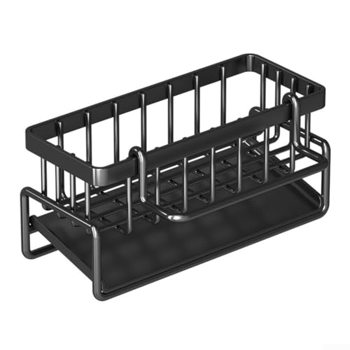 Organisieren Sie Ihre Küche mit diesem Metall-Schwammhalter, Abtropfgestell für Schwämme und Tücher (schwarz mit Stange) von Gdfnmogo