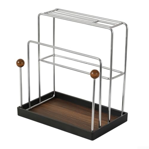 Schneidebrett-Organizer, Küchenregal, Ständer für Backformen, Keksblätter, Schneidebretter mit rutschfester Unterseite, Edelstahl, Holz, 21 cm von Gdfnmogo