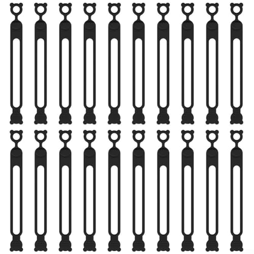 Silikon-Kabel-Organizer, 20 Stück, Kabel-Managementbinder für Datenkabel, Netzkabel, Ladekabel, Heimbüro, Organisation, Kabelaufwickler, Aufbewahrung (schwarz) von Gdfnmogo