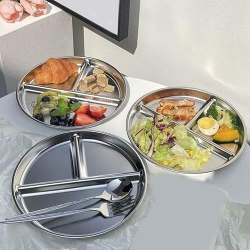 Speiseteller aus Edelstahl mit drei Fächern zur Portionskontrolle von Gdfnmogo