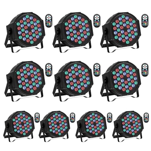 GdjRttk 10PCS RGB LED Par Strahler, 72W Bühnenlicht mit Fernbedienung und DMX 7CH, 36 LED Par Scheinwerfer mit 7 Beleuchtung Modi für Disco Partys Bar Halloween Weihnachten von GdjRttk