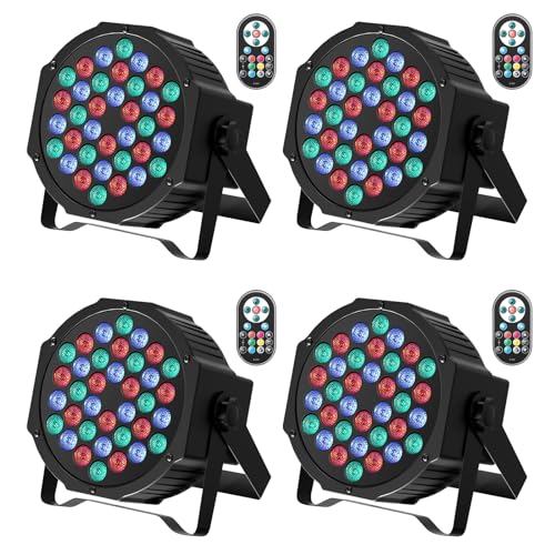 GdjRttk 4PCS RGB LED Par Strahler, 72W Bühnenlicht mit Fernbedienung und DMX 7CH, 36 LED Par Scheinwerfer mit 7 Beleuchtung Modi für Disco Partys Bar Halloween Weihnachten von GdjRttk