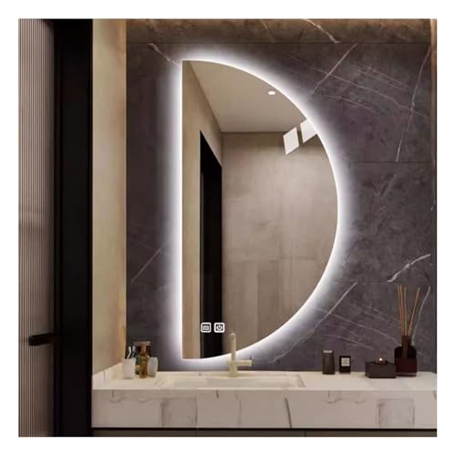 Gdmokle Halbrunder LED Wandspiegel, Halbrunder Rahmenloser Spiegel mit Antibeschlagfunktion, Loft-Wandspiegel mit dimmbarer Helligkeit und Zeitanzeige für Schlafzimmer, Wohnzimmer, Eingangsbereich Gdmokle Halbrunder LED Wandspiegel, Halbrunder Rahmenloser Spiegel mit Antibeschlagfunktion, Loft-Wandspiegel mit dimmbarer Helligkeit und Zeitanzeige für Schlafzimmer, Wohnzimmer, Eingangsbereich von Gdmokle
