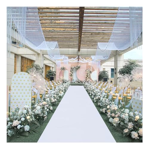 Gdmokle Weiß Hochzeitsteppich Gangläufer, 2,5mm Dicke Hochzeit Läufer Event Teppich, 1m x 10m Messeteppich Polyester-Stoff Teppich-Boden für Drinnen und Draußen von Gdmokle