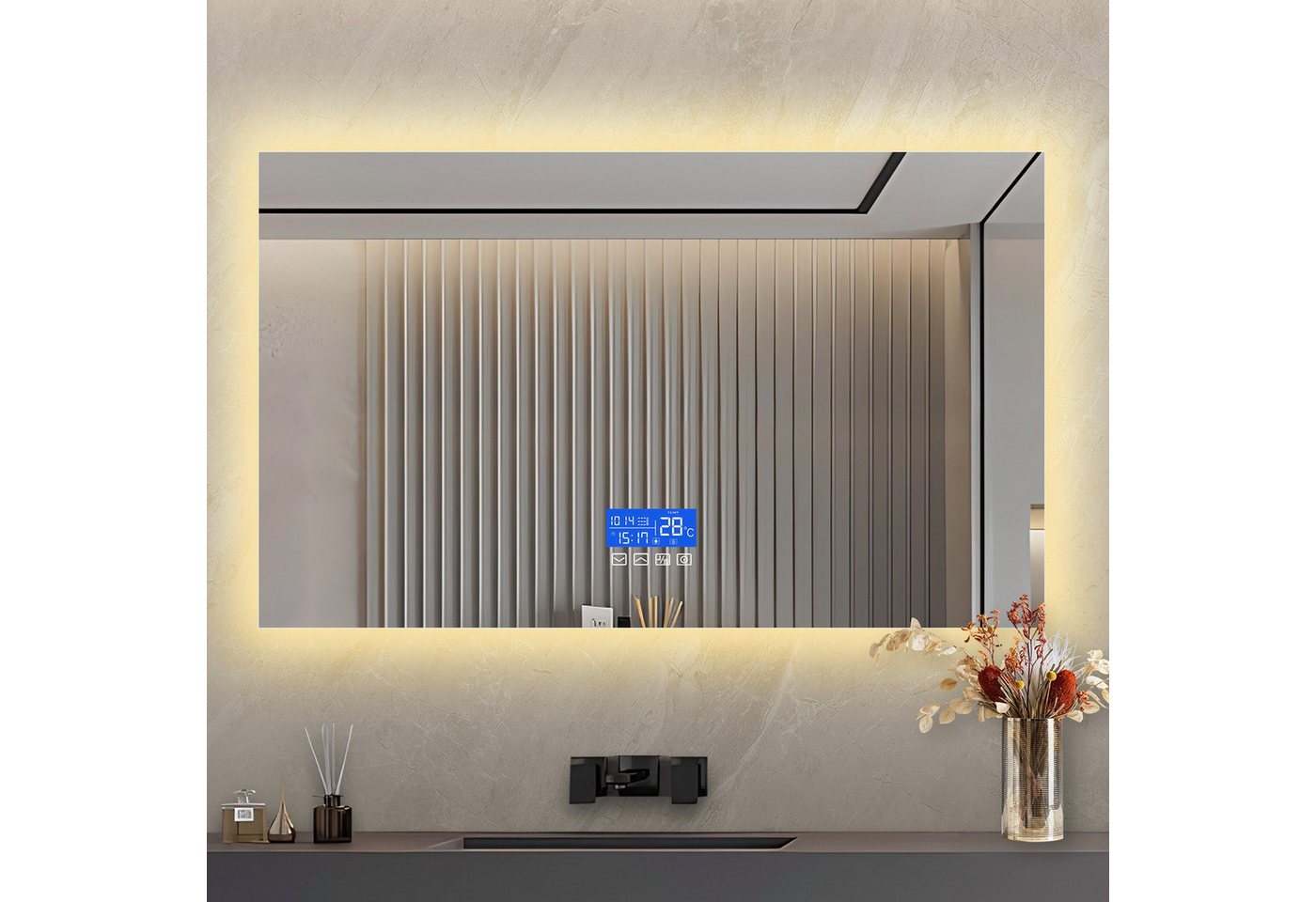 Gdood Badspiegel Badezimmerspiegel mit LED Beleuchtung dimmbar, Rund oder Rechteck (1-St., Einstellung der warmen und kalten Farbtemperatur 3000/4000/6000K), Touchschalter, Beschlagfrei, Uhr, Memory Funktion, IP44, Ø60 cm von Gdood
