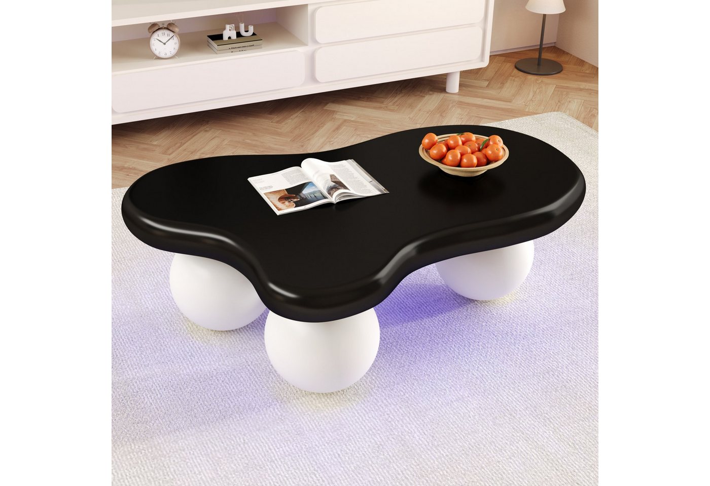 Gdood Couchtisch Schreibtisch LED Beistelltisch Wolkenstil (Sehr gut geeignet für Wohnzimmer und Kinderzimmer, 1-St., Hochglänzender Optik, 95x62.5x32 cm), Mit 16-farbigen variablen LED-Leuchten, Modern Rundbein Design von Gdood