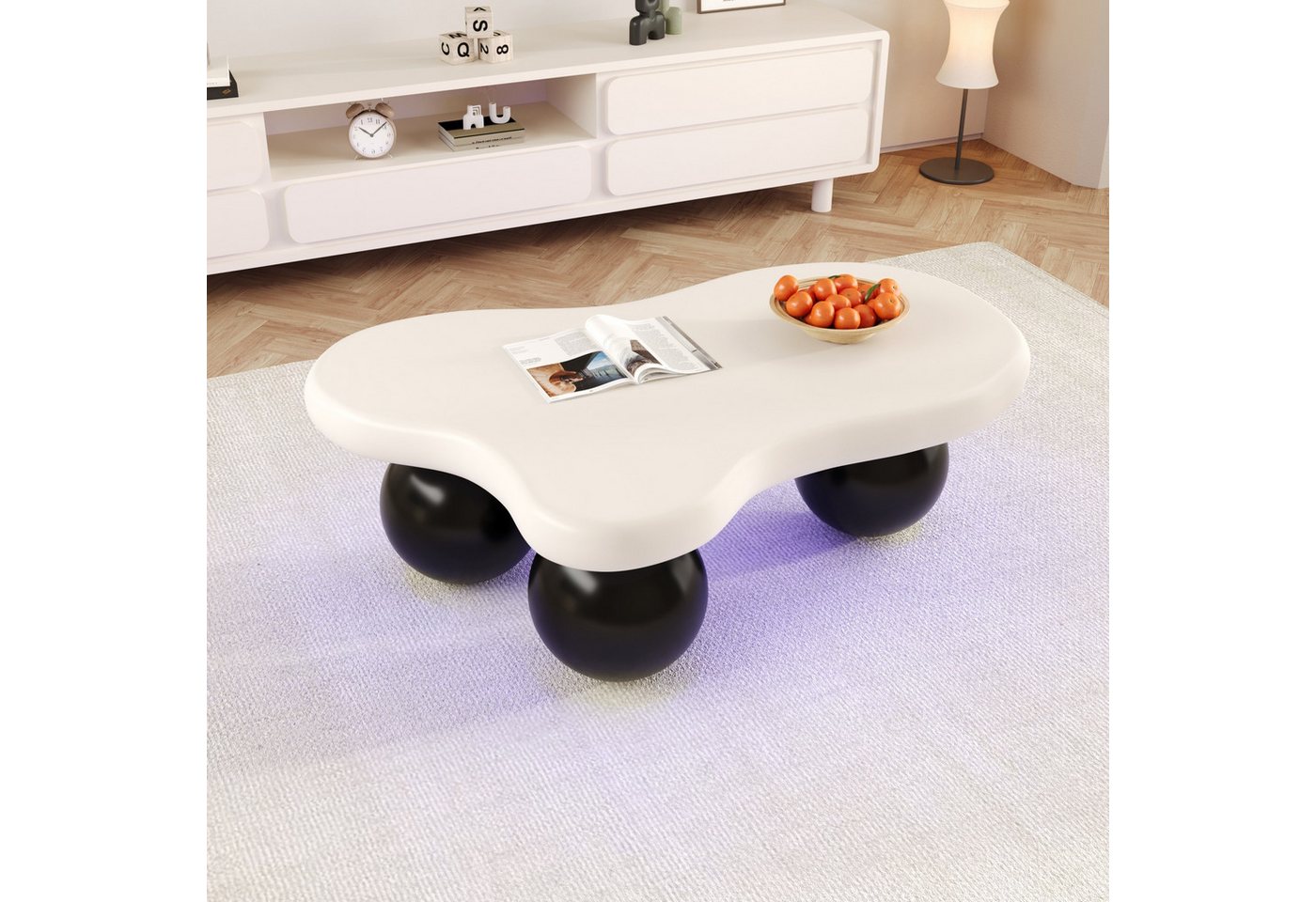 Gdood Couchtisch Schreibtisch LED Beistelltisch Wolkenstil (Sehr gut geeignet für Wohnzimmer und Kinderzimmer, 1-St., Hochglänzender Optik, 95x62.5x32 cm), Mit 16-farbigen variablen LED-Leuchten, Modern Rundbein Design von Gdood