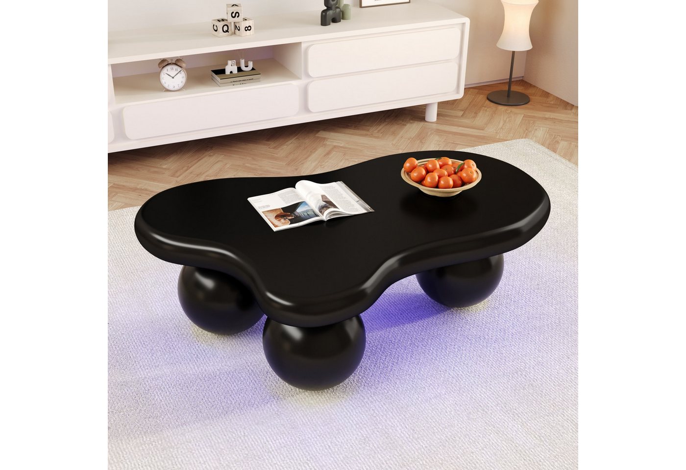 Gdood Couchtisch Schreibtisch LED Beistelltisch Wolkenstil (Sehr gut geeignet für Wohnzimmer und Kinderzimmer, 1-St., Hochglänzender Optik, 95x62.5x32 cm), Mit 16-farbigen variablen LED-Leuchten, Modern Rundbein Design von Gdood