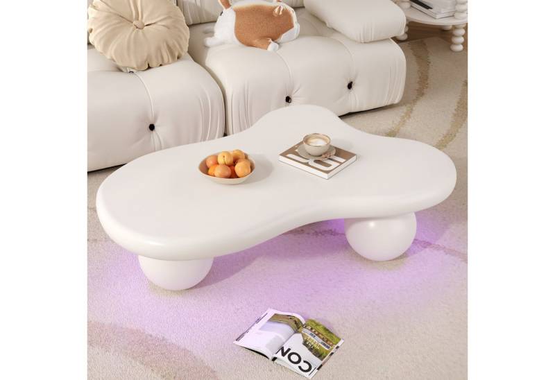 Gdood Couchtisch Schreibtisch LED Beistelltisch Wolkenstil (Sehr gut geeignet für Wohnzimmer und Kinderzimmer, 1-St., Hochglänzender Optik, 95x62.5x32 cm), Mit 16-farbigen variablen LED-Leuchten, Modern Rundbein Design von Gdood