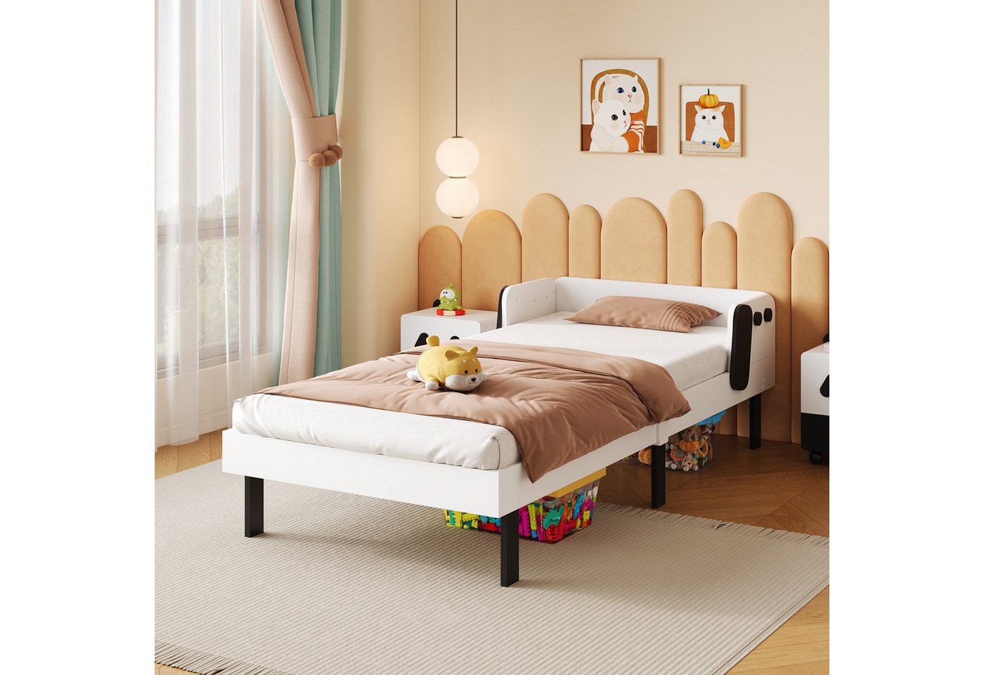 Gdood Kinderbett Einzelbett Jugendbett Holzbett (1-tlg., Geeignet für Jugendliche und Kinder), Cartoon Welpe Form Kopfteil, mit Lattenrost, 90x200 cm von Gdood