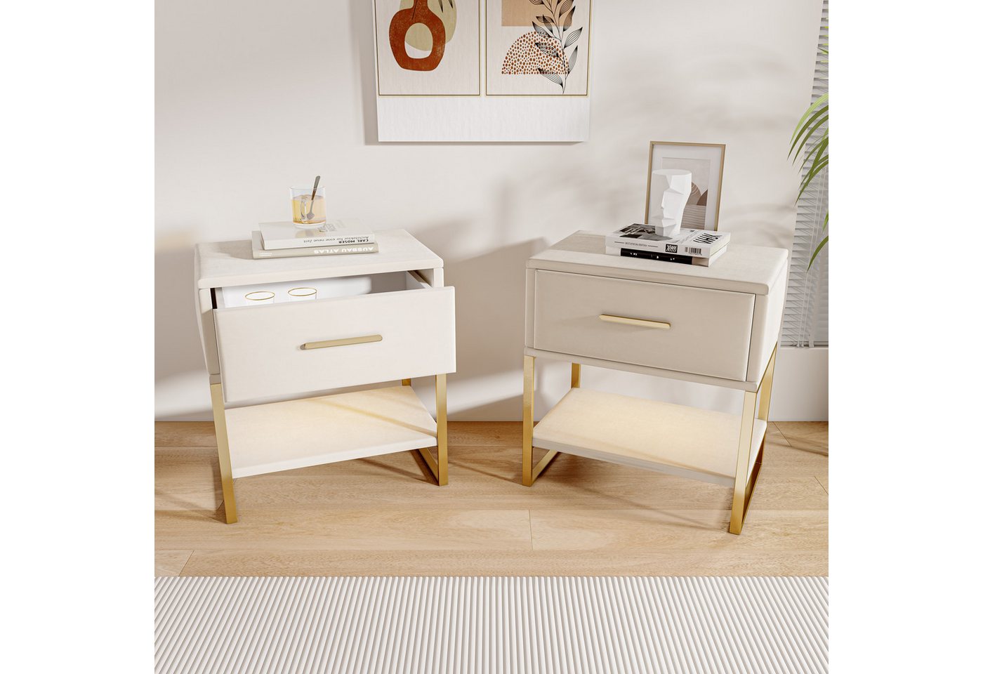 Gdood Nachttisch LED Wohnzimmertisch Ablagetisch Schreibtisch (Perfekt für Wohnzimmer und Schlafzimmer), Beistelltisch mit LED-Beleuchtung Schubladen, Metallbeine von Gdood