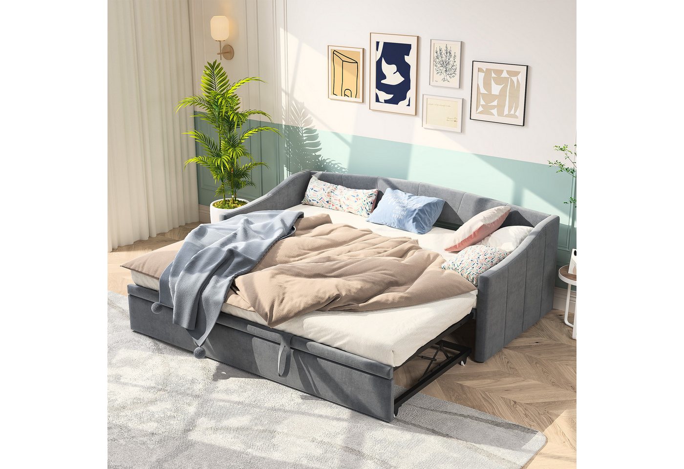 Gdood Polsterbett Daybett Tagesbett Ausziehbett (1 tlg), Schlafsofa, Mit Unterbett, 90x200 cm/180x200 cm, Lattenrost, Samt von Gdood