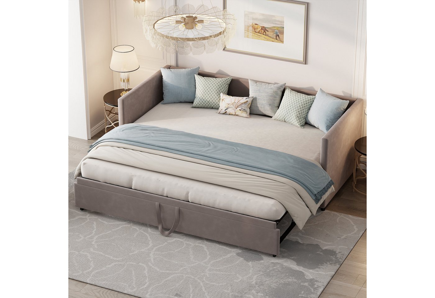 Gdood Polsterbett Daybett Tagesbett Ausziehbett (1 tlg), Schlafsofa, Mit Unterbett, 90x200 cm/180x200 cm, Lattenrost, Samt von Gdood