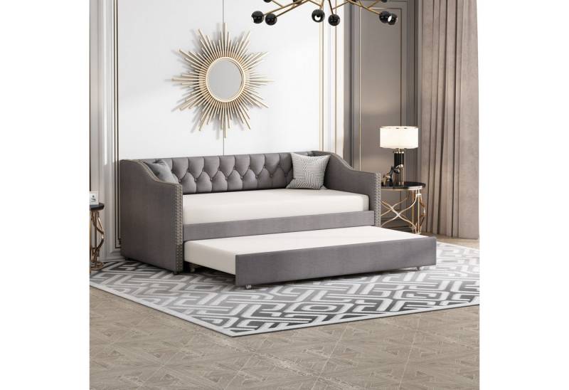 Gdood Polsterbett Daybett Tagesbett Ausziehbett (Schlafsofa), Mit Unterbett,90x200cm,Lattenrost,Leinen von Gdood
