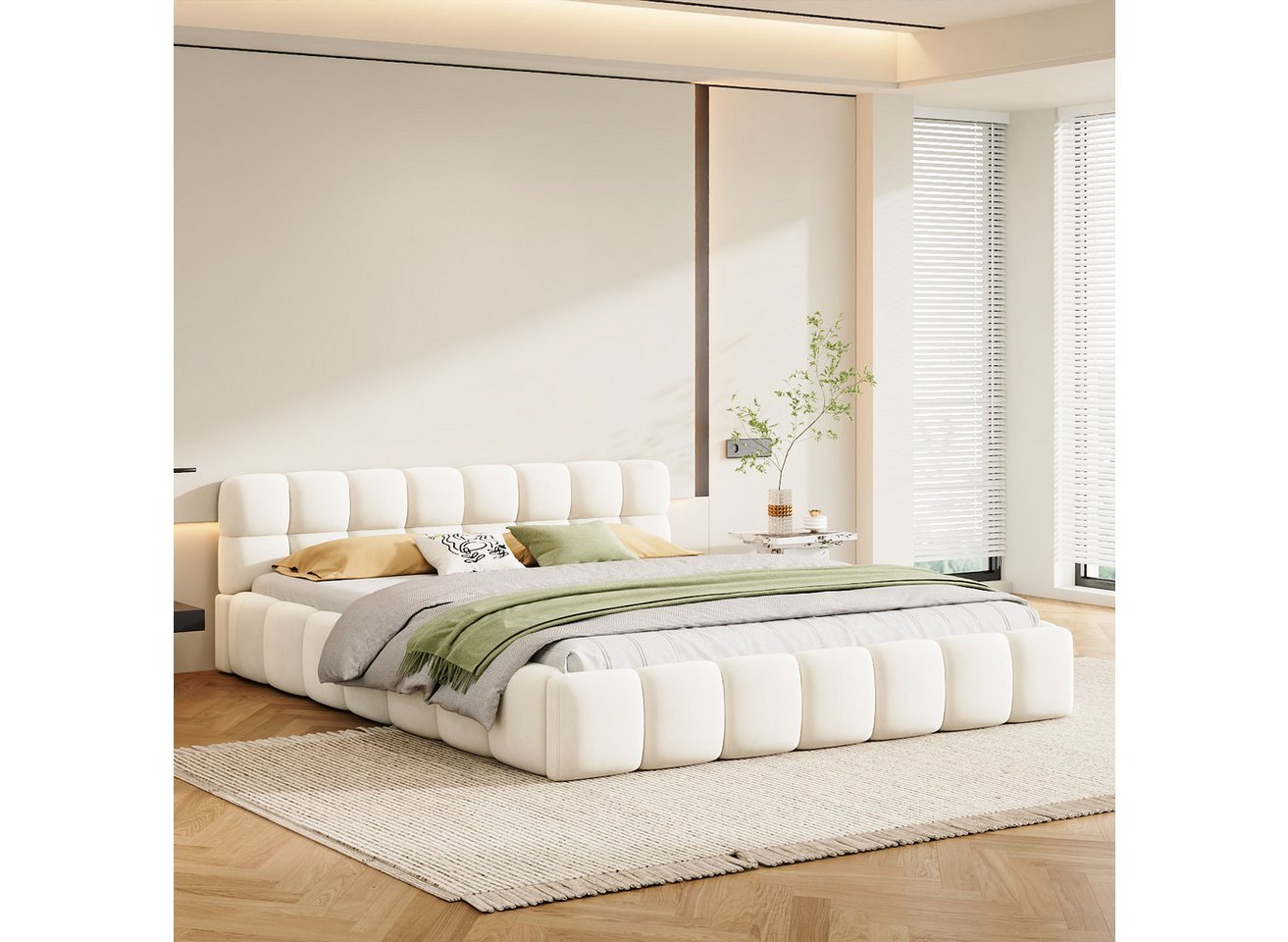 Gdood Polsterbett Doppelbett Jugendbett Futonbett (1-tlg), Mit Lattenrost, Polsterumrandung, 160x200cm, Leinen Stoff von Gdood