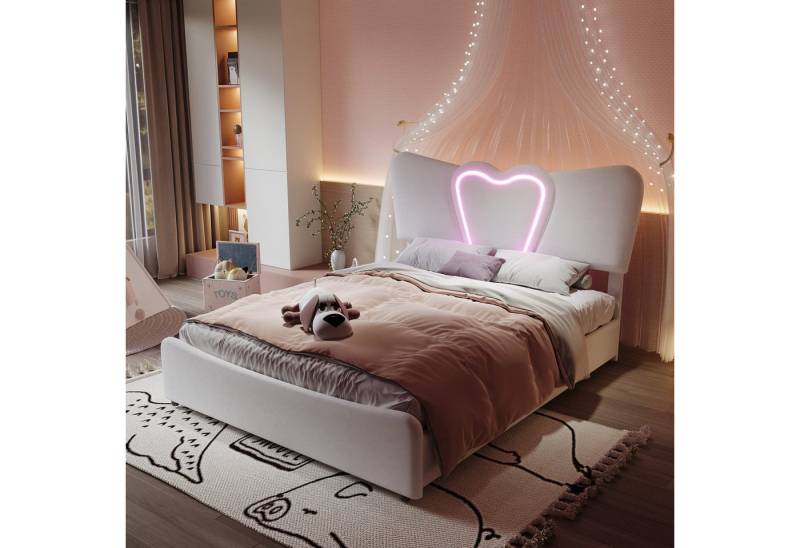 Gdood Polsterbett Doppelbett LED Stauraumbett (1-tlg., Ausgestattet mit hydraulischem Bettkasten), Mit LED Beleuchtung, Lattenrost, Samt, 160x200 cm von Gdood