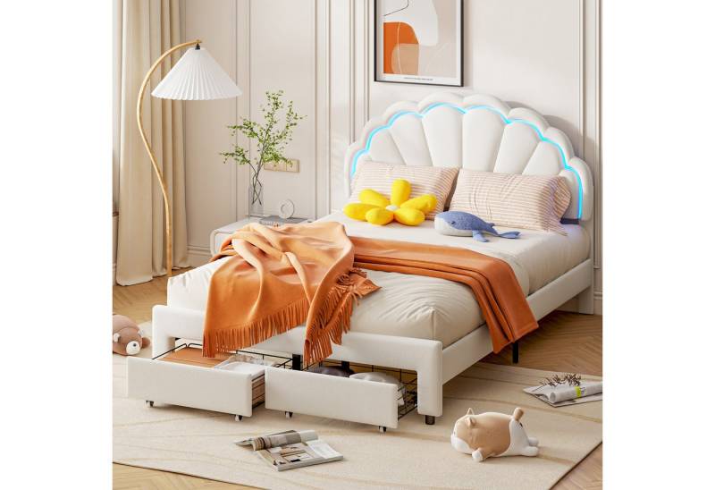 Gdood Polsterbett Kinderbett Doppelbett Stauraumbett LED, Samtsotff (1-tlg., Geeignet für Jugendliche und Kinder), Mit LED-Beleuchtung, 2 Schubladen, Lattenrost, 140x200 cm von Gdood