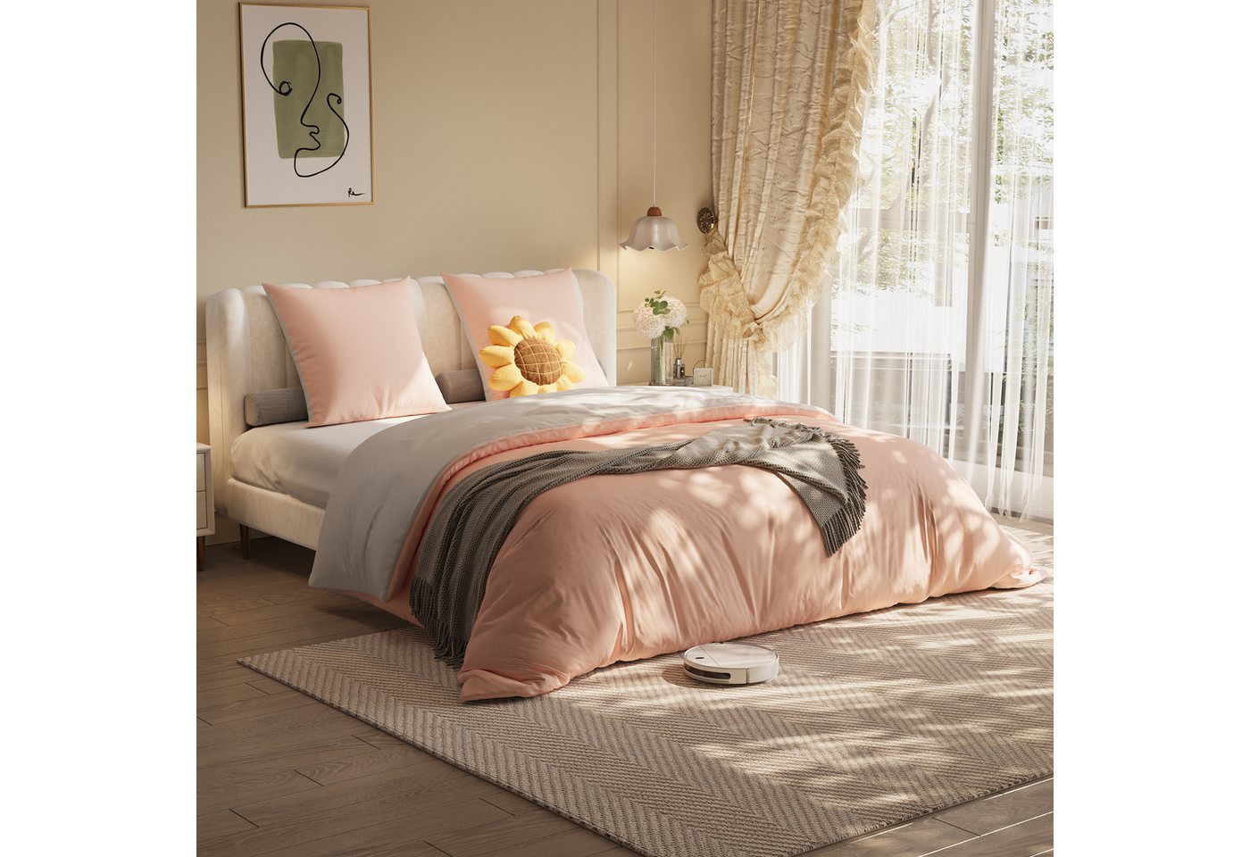 Gdood Polsterbett Stauraumbett Doppelbett, Chesterfield Steppung (4-tlg), Bettwäsche-Set Gr. 140x200 cm, 4 teilig 100% Polyester, 4-teiliges Set von Gdood